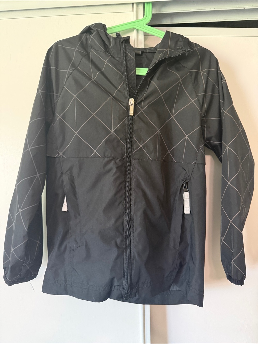 all in motion Black Hooded windbreaker Jacket with Gray Grid